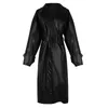 Womens Leather Faux Lautaro Lungo trench oversize in pelle per donna manica lunga risvolto vestibilità ampia Autunno Elegante abbigliamento nero streetwear 230209