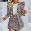 Tvådelt klädkontor bär 2 -stycken Set Women Matching Set Spring Autumn Fashion Blazer Tops High midje Mini kjolar Casual Suit Outfits 230209