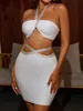 Tweede stuk Dres Summer Sexy Backless Halter Crystal Diamonds White Black Bandage Set Celebrity Evening Party Dames 230306