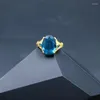 Anéis de casamento Luxo feminino Multi Cut Oval Grande anel de pedra azul elegante Jóias de jóias noteu nou