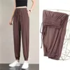 Women's Pants Large Wide Leg Ice Silk Sweatpants Women's Loose Bunched Feet Leggings Thin Casual Sanitary Show