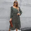 Casual Dresses 2023 Vintage Spring Autumn Long Sleeve Female Floral Print Dress Boho High Waist Midi Squre Neck A Line Maxi