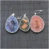 Charms Natural Stone Crystal Pendant Inlaid Rhinestones Purple Blue Yellow Resin Charm Jewelry Necklace Making Drop Delivery 2 Dhh23