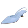 Sandals Summer Elastic Band Show Heel Pumps Women Shoes 2023 Elegant Pointed Toe Solid Color Wedding Party Sandalias Work