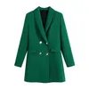 Kvinnors kostymer blazrar Kondala mode vintage stilfull grön överdimensionerad långa kvinnor blazer kontor lady ficka höstjacka kvinnlig bussiness 230209