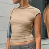 Damen-T-Shirts, sexy Ausschnitt, rückenfreies Hemd, abgeschnittenes Top, Sommer, solide Kurzarm, dünne Y2K-Tops, weibliche Streetwear, schickes Crop