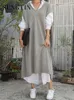 Casual Dresses Sungtin Korean V Neck Loose tröja Kvinnor Hösten överdimensionerad lång stickad väst kvinnlig ärmlös Mujer Y2302