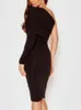 Party Dresses Sexy Black Pleated One Shoulder Knee Length Cocktail Dress Wrap Wedding Women Bodycon Nightclub Spring 2023