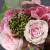 Dekorativa blommor simulering lila hortensia rose gäng falsk blomma bröllop brud som håller bukett siden hem dekoration rosor
