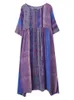 Vestidos casuales Manga corta Algodón Lino Vintage Púrpura Floral para mujeres Vestido largo suelto de verano Ropa de moda elegante 2022 Y2302