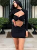 Two Piece Dress Dulzura Women Sexy Y2K Clothes 2 Set Hollow Out Long Sleeve Crop Top High Waist Mini Skirts Matching Suit Club Streetwear 230209