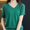 Women's T Shirts Gilt Yarn Knitted T-Shirt Women's Fashion V-Neck Short-Sleeved Vest Summer Clothing Fabric Sweater Hollow Pullover Top