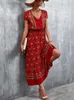 Casual Dresses 2023 Summer Boho Maxi Women Elegant Long Floral Party Ladies Short Sleeve Bohemian Flower for Y2302