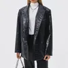 Leer Spring herfst voor dames en 2023 Fashion Women Coat Winter Echte jas Krokodil Turn-down Collar Office Lady FN1096