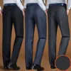 Mens Pants Autumn Winter trousers thick Fleece suit pants business casual High waist dress middleaged men warm antiwrinkle 230209