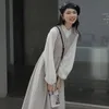 Robes de maternité femmes mode coréenne décontracté fête Midi Antumn élégant faux deux pièces robe 2023 à manches longues à volants Designer France