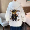 Felpe con cappuccio da uomo Felpe Autunno Middle Finger Bear Print Felpa con cappuccio casual per uomo Pullover giapponese Harajuku Fashion Y2K Streetwear 230208