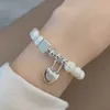 Link Chain Foxanry Ins Fashion Pearl Elasticiteit Bracelet Bruid Sieraden voor vrouwen Creative Simple Love Heart Kralen Keten Holiday Accessoires G230208