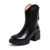 Schoenen Laarzen 2024 Winter Vrouwen Ronde Neus Vierkante Hak Echte Wol Dikke Korte Effen Kleur Dames Platform Hakken 72126 s s