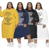 Plus size Dresses Plus Size Dress L-5xl Women Hoodies Letter Print Loose Casual Dress Pockets Winter Clothes Maxi Dresses Wholesale Drop 230209