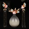 Klipsy do włosów chińskie patyki Tiaras Headpiece dla kobiet Pearl Tassel Flow Flower Spins Forks Vintage Hanfu Wedding Akcesoria Biżuteria