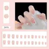 False Nails 24pcs Short Square French Glitter Blue Pink Wine Red Full Cover Detachable Nail Tips