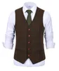 Mens Vests Army Green Vest 격자 무늬 소프트 울 브라운 재킷 캐주얼 신사 트위드 비즈니스 양복 조끼 Groosmen Man Wedding 230209