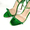 Sandals Doris Fanny Summer Shoes Woman Sandals Green High Heels Women Ankle Strap Sexy Studs Genuine Leather Women Sandals T230208