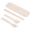 Dinnerware Sets 50sets Wheat Straw Spoon Fork Chopsticks Portable Three-piece Kitchen Gadgets Baby Shower Children Party Gifts NO408