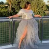 Skirts Buyer Shows Silver Tulle Elastic Waist High Split Women For Birthday Po Shoots Two Pieces Sequined Top