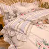 Conjuntos de cama Conjunto de 3 peças Algodão de 4 peças Princesa Princesa Princadeiras Folha de colheita de colcha de colcha de colcha