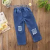 Jeans mode taille élastique pantalon bleu faux trou cassé pantalon enfant en bas âge filles vêtements fille tenue enfants vêtements