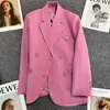 Costumes pour femmes Blazers femmes coréenne couleur unie mode décontracté à manches longues à double boutonnage Streetwear bureau dame Blazer Vintage manteau haut 230209