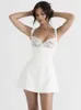 Casual jurken Karlofea Elegante stijlvolle Satin Mini Women Wedding Gast Cocktail Party Outfits Sexy Chest Lace Peded A Line White Dress Y2302