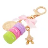 Keychains Creative Macarons Cake Keychain Eiffel Tower Ribbon Bow-Knot Alloy Keyring Women Handbag Bag Pendant Trinket Gift Girl Jewelry