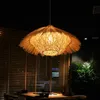 Sufit chiński żyrandol Rattan Rattan okrągły gniazdo house słomka hat lampa bambus sztuka hotel hotel hotel dekoracyjne światła 0209