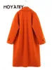 Chaquetas de mujer MOYATIIY, abrigo de lana de invierno para mujer, moda Vintage, abrigos naranjas de manga larga, bolsillos con solapa, prendas de vestir exteriores para mujer 230209