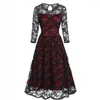 Casual jurken vrouwen retro formele jurk hollow out Lace Spring herfst A-lijn doorzien voor banket