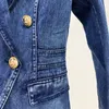 Kombinezony damskie Blazers High Street Fashion Designer Kurtka metalowe lwowe przyciski lwowe podwójnie piersi dżinsowy płaszcz zewnętrzny 230209