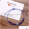 Vente de perles brins de perles de riz européennes et américaines Bracelet en cristal coupé rétro bleu mauvais œil réglable tissé Dhfek