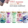 US warehouse Water Bottles Double wall Sublimation 16oz glass Tumbler Cups can glasses with bamboo lid reusable straw Mug beer Transparent Soda Can GJ02