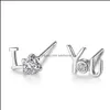 Stud Imitation 925 Sterling Sier Chic Jewelry Diamond Cubic Zirconia Earrings Love You Earring Drop Delivery Dhr9Q