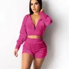 Fatos de treino femininos de veludo Conjunto de duas peças com zíper Jaqueta com capuz Crop Top com shorts Suit Juicy Coutour Velvet Sets Outfits 230209