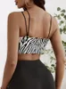 Women's Tanks Sexy High Street Zebra Striped Asymmetrical Neck Cami Top Women Summer Y2K Clothes Club Party Backless Crop Streetwear 2023