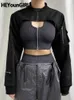 Женская футболка Heyoungirl Super-Cort Black Jacket Zipper с длинным рукавом Harajuku укороченная футболка готика техническая одежда модная корейская футболка панк-стрит Y2302
