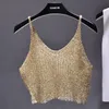 Débardeurs pour femmes Camis paillettes scintillantes demi-taille rendre tricots évider est taille sexy Condole haut recadré Sexy Streetwear femme hauts été 230209