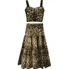 Vestidos de trabalho Janeyiren Fashion Designer 2023 Summer Vintage Cotton Dress Set Women Women Strap Top Top Leopard Print 2 Piece