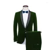 Costumes pour hommes Col châle 2 pièces Coupe ajustée Bleu Bordeaux Noir Vert Costume Veste de smoking en velours pour mariage (Blazer Pantalon Cravate)