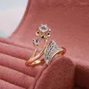 Anéis de casamento Gulkina Luxury Trend Anel feminino 585 cor rosa de ouro rosa zircão natural duas jóias requintadas cruzadas