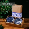 Schüsseln, blaues und weißes Porzellangeschirr-Set, Keramikschüssel, Geschenkbox, japanischer Teller